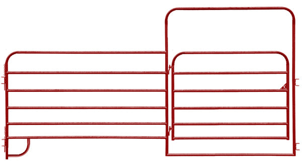Corral Panel 6-Bar Round Corner 12ft with 6ft Gate - Red Painted