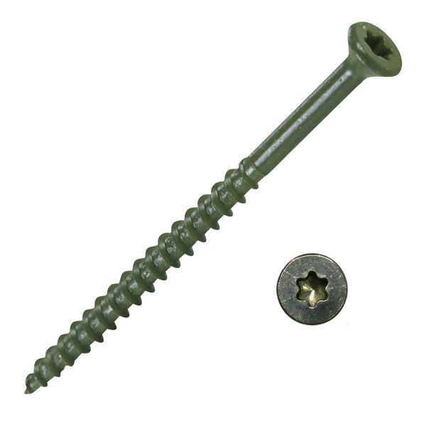 Screw - Exterior 3" 9-Gauge Star-T25 Buglehead Course-Thread Epoxy Coated Green